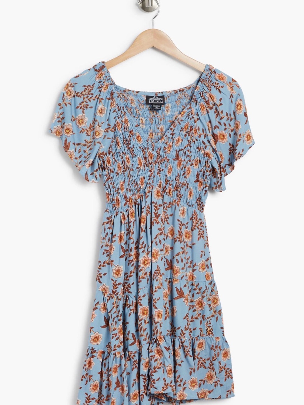 Angie Light Blue Floral Smocked Mini Dress - Picture 3 of 6